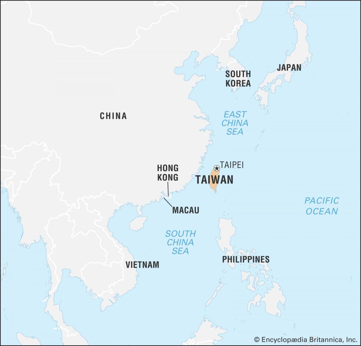 Mapa Tajwanu i krajów graniczących